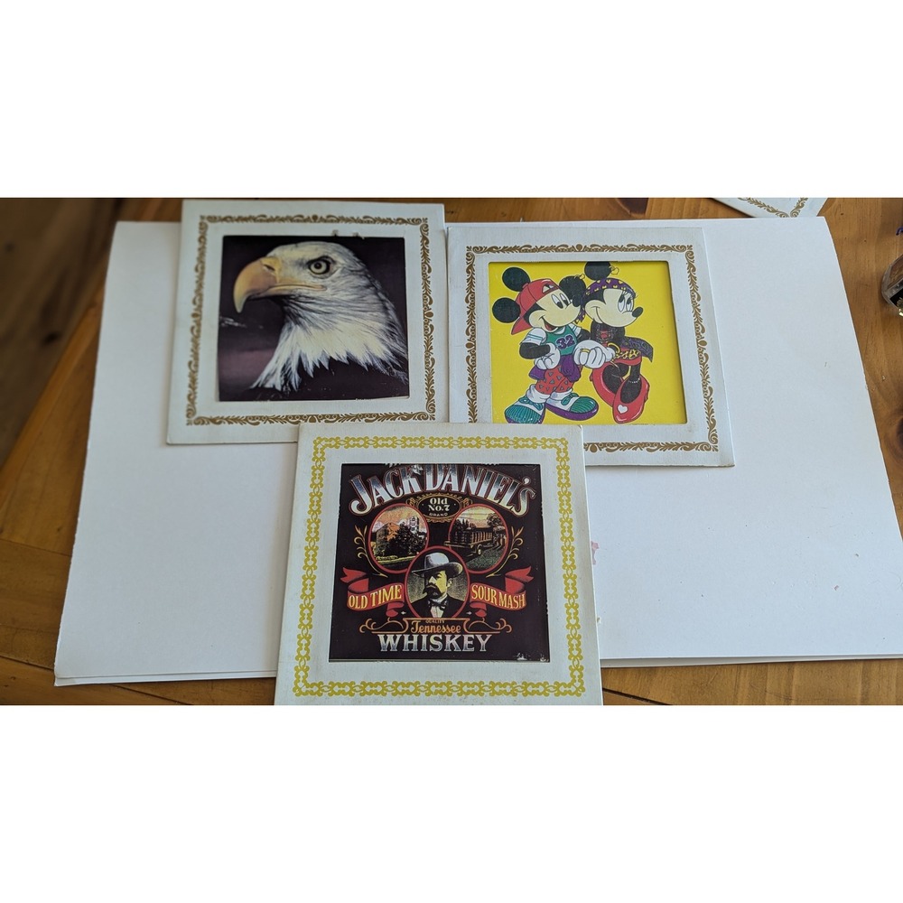 Vintage Carnival Prints Jack Daniels Mickey Mouse Bald Eagle 3pc